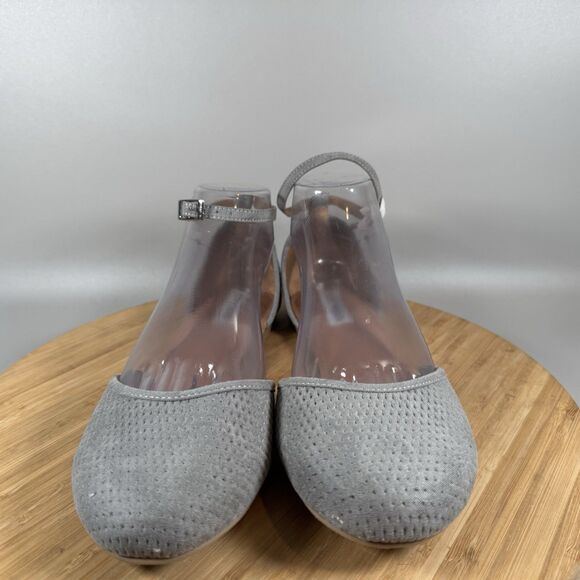 S Steve Madden Maia Gray Fabric Flats Size 9.5 Ankle Strap Shoes‎ NEW - Picture 2 of 7